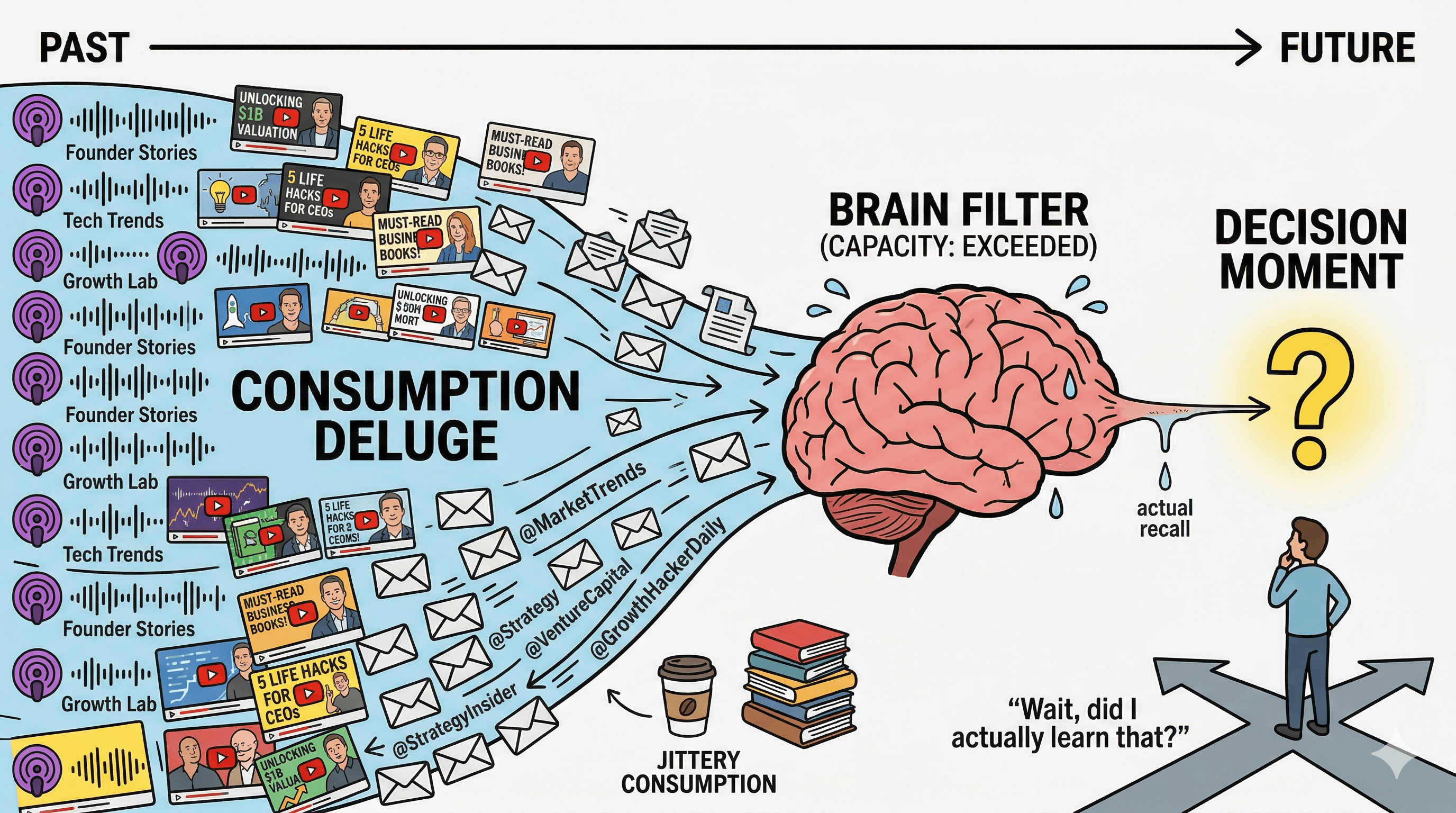 Why Podcasts and YouTube Aren't Enough: The Missing Layer Between Consuming and Applying